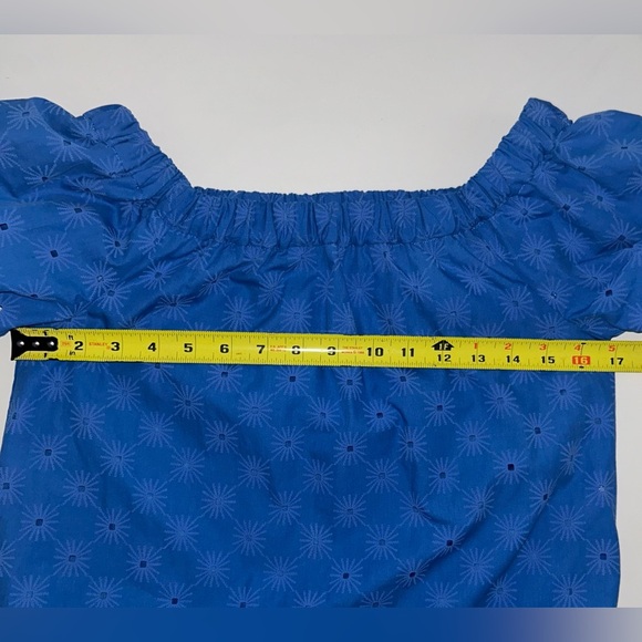 New Zara embroidered off-the-shoulder Eyelet short puff sleeve mini dress XS - Picture 10 of 11